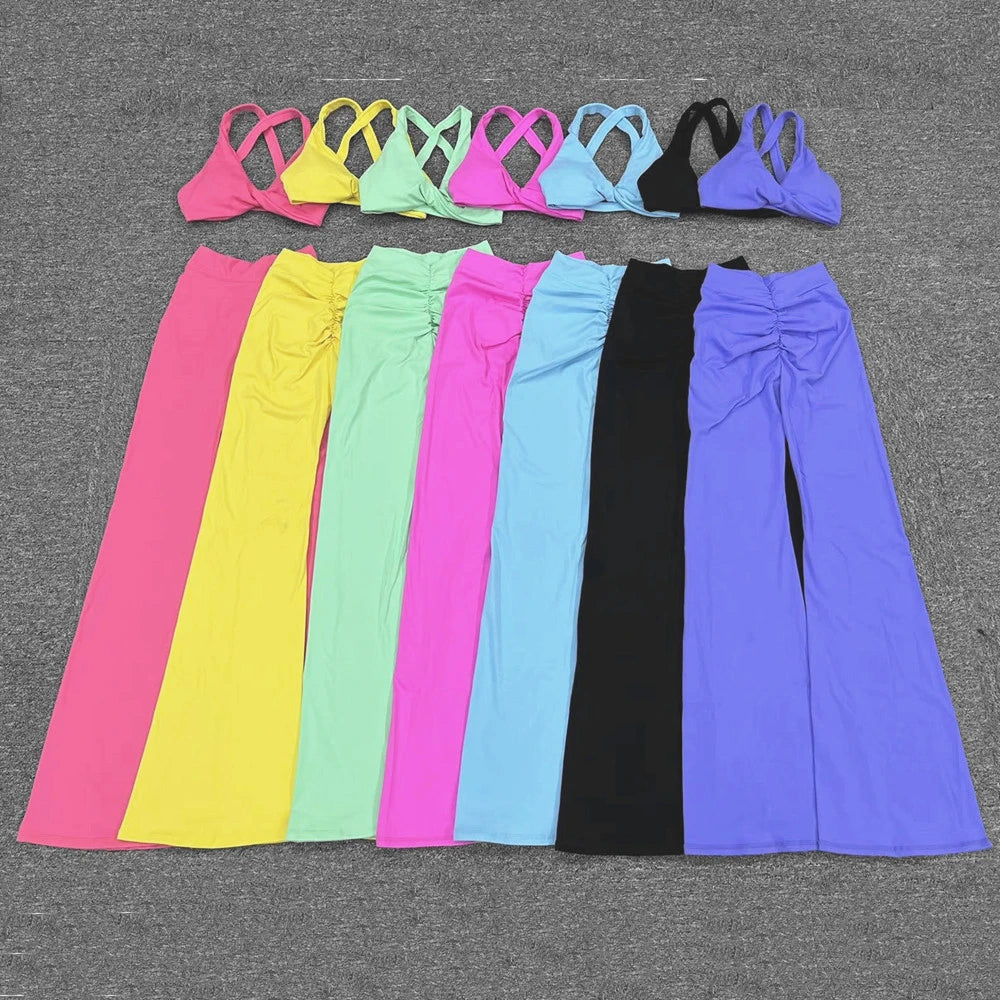 Flare Leggings V-shaped Hip Yoga Pants Women High Waist Wide Leg Pants Women Gym Fitness Sports Flared Pant Latin Dance Trousers