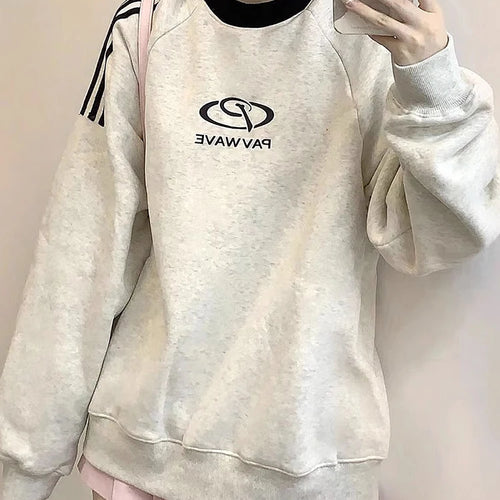 Load image into Gallery viewer, Letter Printing Basic O-neck Pullover Female Hoodies Winter New Contrast Color Simple Loose Casual Fashion Women Hoodies
