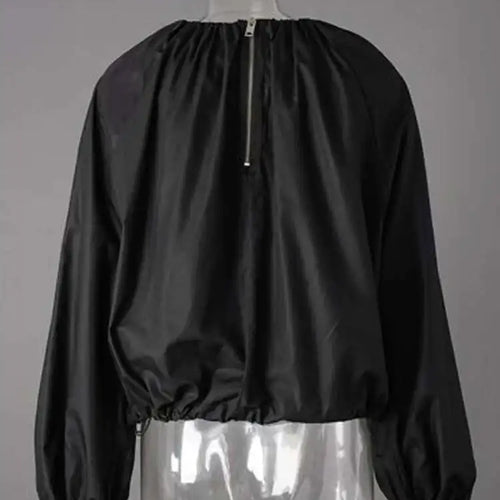 Load image into Gallery viewer, Women Black Drawstring Big Size Short Blouse New Round Neck Lantern Sleeve Shirt Fashion Tide Spring Autumn 2025 CPG2612
