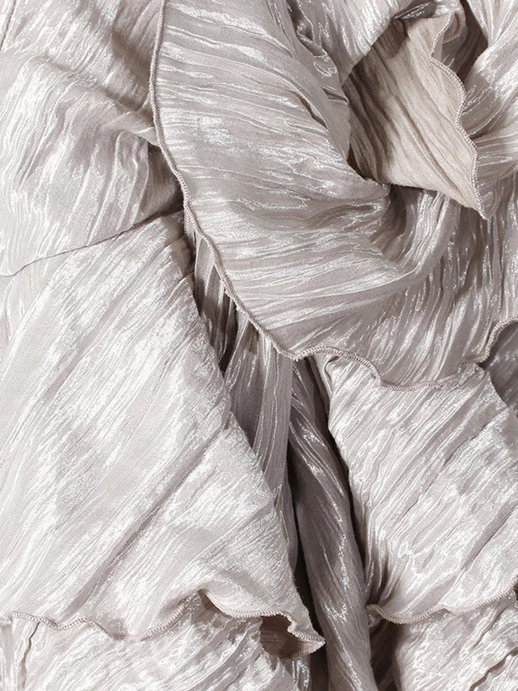 Women Silver Gray Textured Pleated Ruffles Vest Dress New Round Neck Sleeveless Fashion Tide Spring Summer 2025 7AB9278