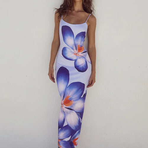 Load image into Gallery viewer, Floreal Print Long Dress For Women Gown Summer New Spaghetti Strap Sleeveless Backless Bodycon Sexy Midi Dress Elegant
