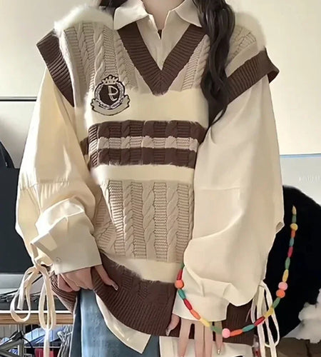 Autumn Grunge Loose Knitted Women's Tanks Casual All Match Sleeveless Pullovers Y2k Aesthetic Harajuku Streetwear Sweater Vest