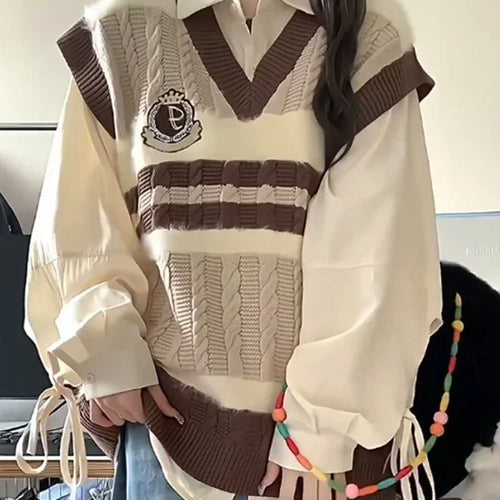 Load image into Gallery viewer, Autumn Grunge Loose Knitted Women's Tanks Casual All Match Sleeveless Pullovers Y2k Aesthetic Harajuku Streetwear Sweater Vest
