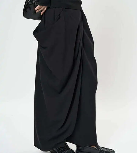 High Waist Black Pleated Shaped Irregular Elegant Long Half-body Skirt Women Fashion Tide New Spring Autumn 2025 1DH9092