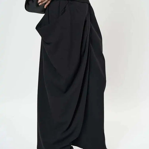 Load image into Gallery viewer, High Waist Black Pleated Shaped Irregular Elegant Long Half-body Skirt Women Fashion Tide New Spring Autumn 2025 1DH9092
