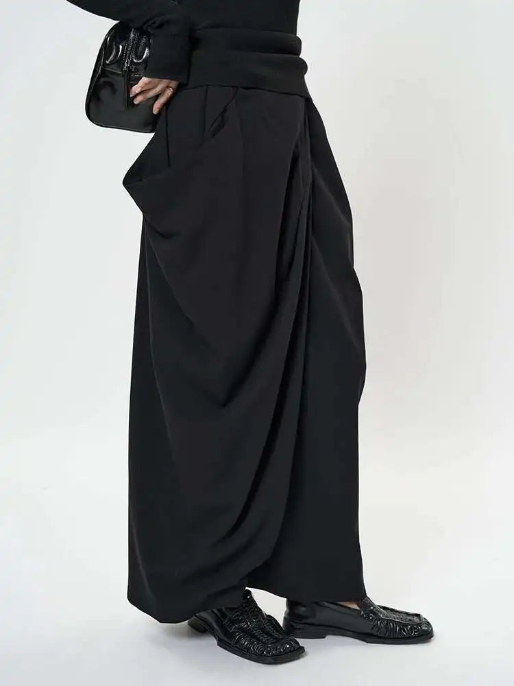 High Waist Black Pleated Shaped Irregular Elegant Long Half-body Skirt Women Fashion Tide New Spring Autumn 2025 1DH9092