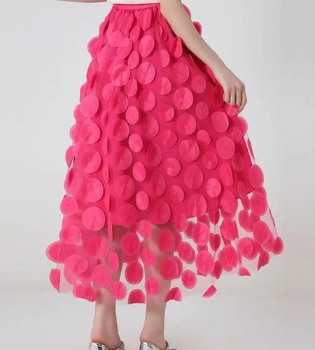 Vintage Women Solid Elegant Elastic High Waist Mesh Skirt Korean Holiday Dot Chic Long Skirt 2024 Spring Summer Romantic Popular