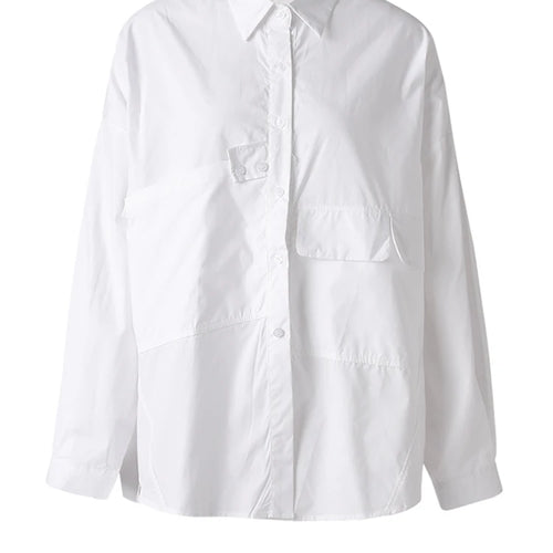 Load image into Gallery viewer, Women White Pocket Spliced Big Size Casual Blouse New Lapel Long Sleeve Shirt Fashion Tide Spring Autumn 2025 30A1910
