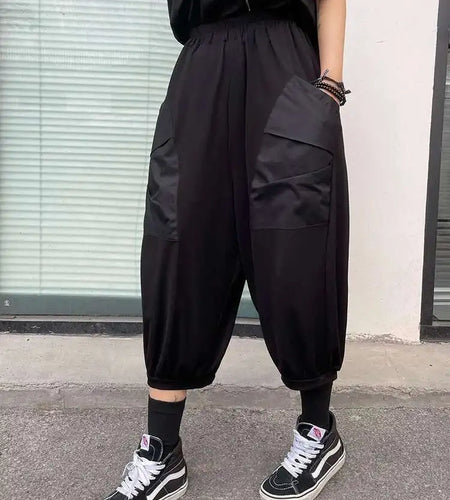 High Elastic Waist Black Pocket Thin Big Size Calf-Length Pants New Trousers Women Fashion Tide Spring Autumn 2025 1DJ0608