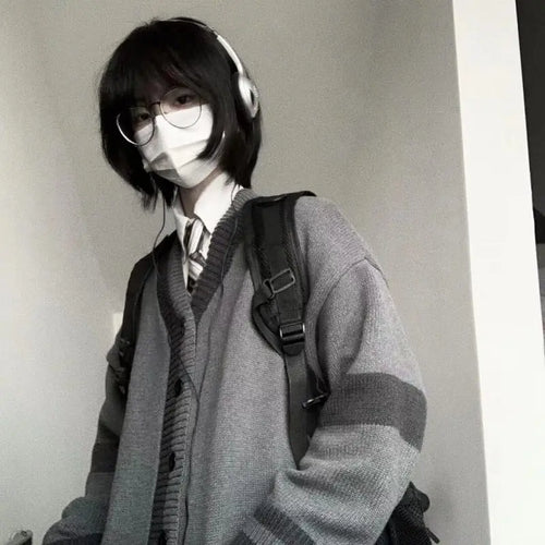 Load image into Gallery viewer, Japanese Vintage Knitted Cardigan Women Loose All Match Harajuku Sweater Jackets Grunge Korean Kardigany Top Kardigan
