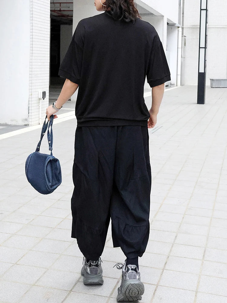 High Elastic Waist Black Pleated Brief Calf-Length Pants New Trousers Women Fashion Tide Spring Autumn 2025 1DJ0226