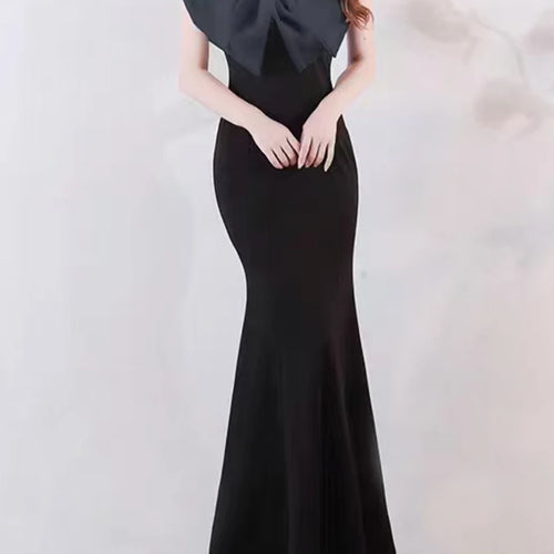 Load image into Gallery viewer, Solid Spliced Bowknot Slimming Dresses For Women Strapless Sleeveless High Waist Temperamnet Dress Female Fashion
