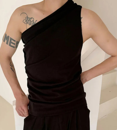 Summer Diagonal Shoulder Tank Top Trendy Summer Solid Color Simple Sleeveless T-shirt Personalized Male 9C6055