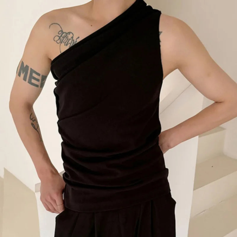 Summer Diagonal Shoulder Tank Top Trendy Summer Solid Color Simple Sleeveless T-shirt Personalized Male 9C6055