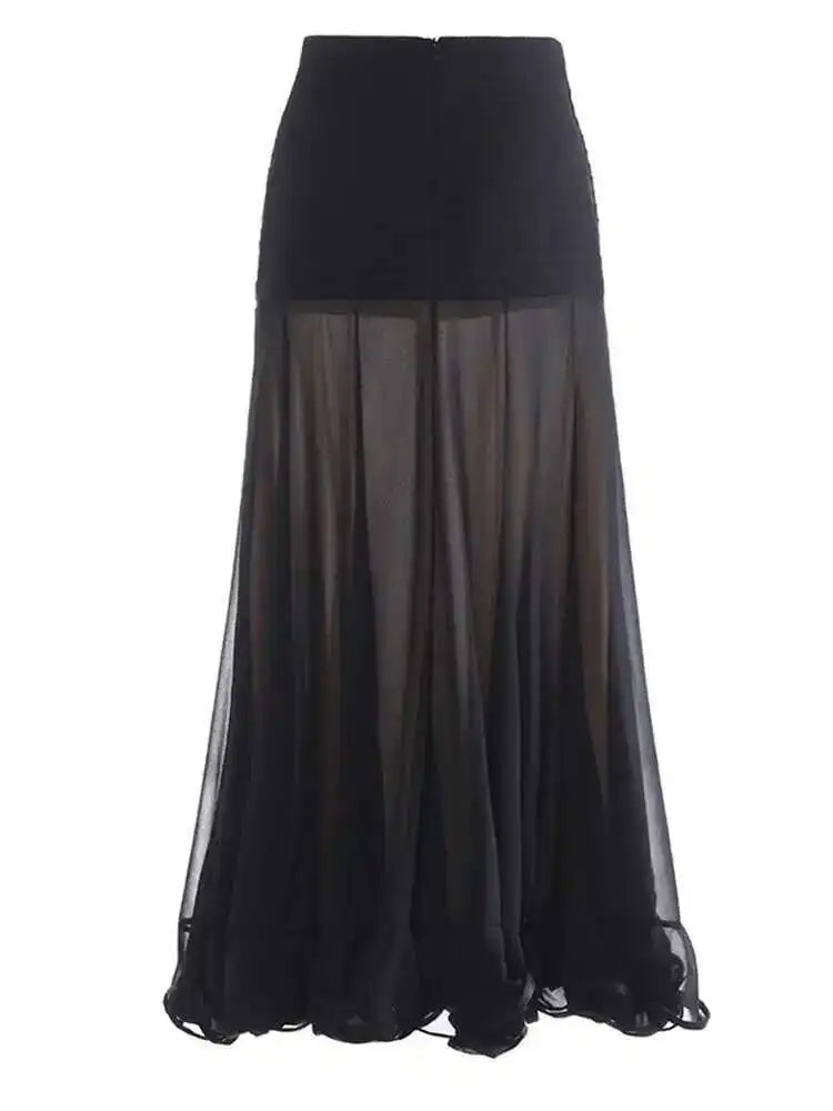 High Waist Black Pleated Chiffon Mesh Elegant Long Half-body Skirt Women Fashion Tide New Spring Autumn 2025 1DH9156