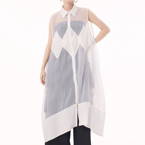 Load image into Gallery viewer, Women Black Mesh Perspective Big Size Long Shirt Dress New Lapel Sleeveless Fashion Tide Spring Summer 2025 1DH9517
