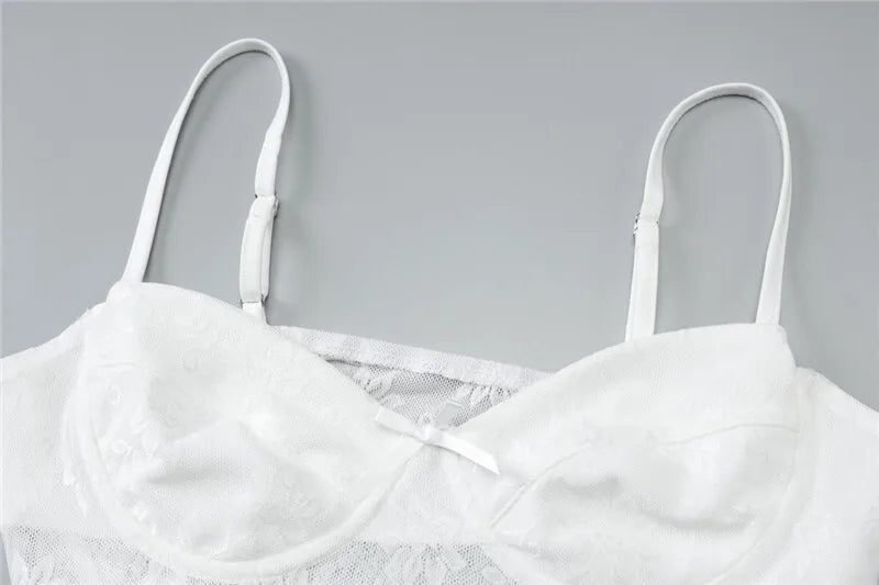 Lace Sexy Two Piece Sets Women Spaghetti Strap Sleeveless Crop Tops And Long Skirt Matching Sets Elegant Club Sets