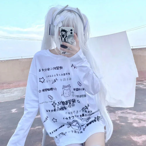 Load image into Gallery viewer, Japanese Kawaii Tops Letter Print Women T-shirt Y2k Aesthetic Loose All Match Tshirts Streetwear Fairy Grunge Fashion Tee Shirts
