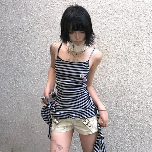 Load image into Gallery viewer, Japanese Y2k Striped Tank Top Trashy 2000s Style Irregular Cami Tops Vintage Harajuku Tassel Tanktops American Retro 90s
