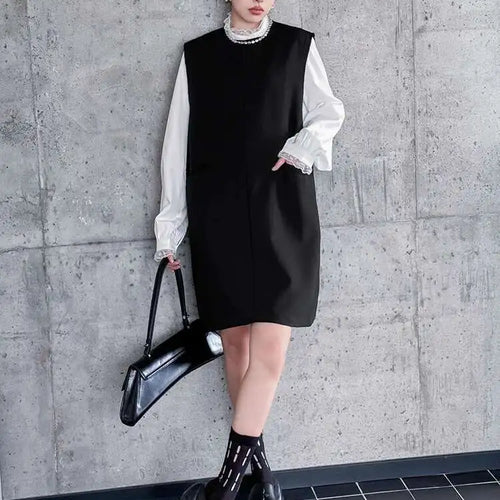 Load image into Gallery viewer, Women Black Brief Elegant Zipper Big Size Mini Dress New Round Neck Sleeveless Fashion Tide Spring Autumn 2025 1DH9820
