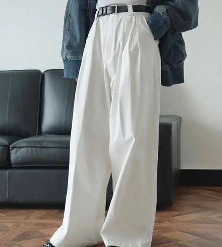 High Waist White Brief Pleated Long Wide Leg Pants New Loose Fit Trousers Women Fashion Tide Spring Autumn 2025  1DH0236