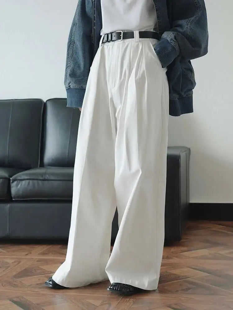 High Waist White Brief Pleated Long Wide Leg Pants New Loose Fit Trousers Women Fashion Tide Spring Autumn 2025  1DH0236