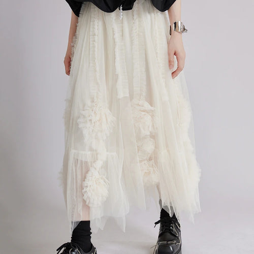 Load image into Gallery viewer, High Elastic Waist Apricot 3d Flower Mesh A-line Half-body Skirt Women Fashion Tide New Spring Autumn 2025 1DJ1515
