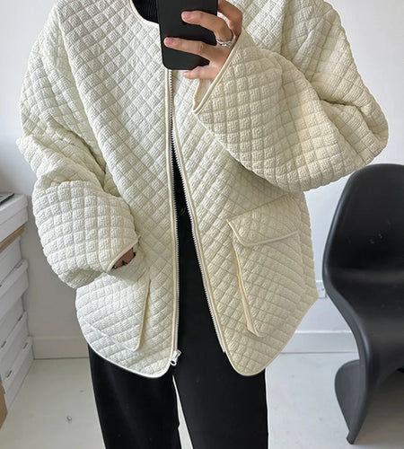 Beige Pocket Warm Big Size Cotton-padded Coat Long Sleeve Fit Women Parkas Fashion Tide New Autumn Winter 2025 1DH1754