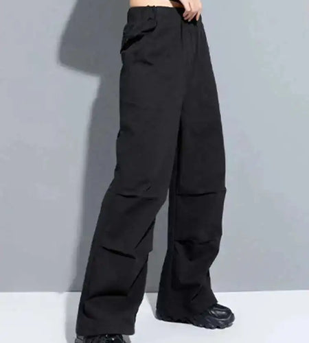 High Elastic Waist Rose Red Long Pocket Overalls Pants New Loose Fit Trousers Women Fashion Spring Autumn 2025 1DH0996