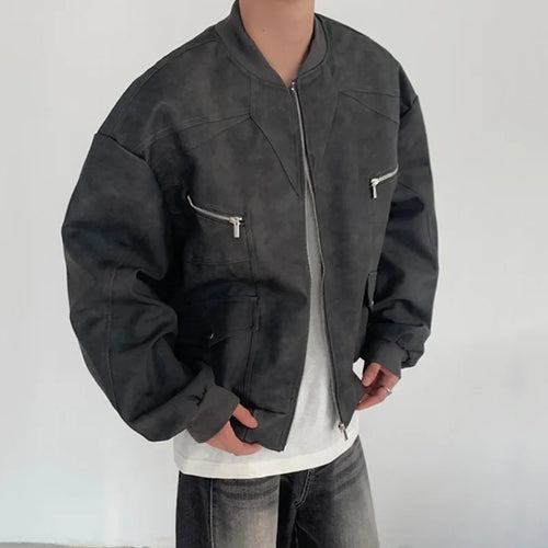 Load image into Gallery viewer, American Style Men&#39;s Jackets Casual PU Leather Zipper Patchwork Solid Color Loose Male Tops New Winter 2024 Fashion 9C6885
