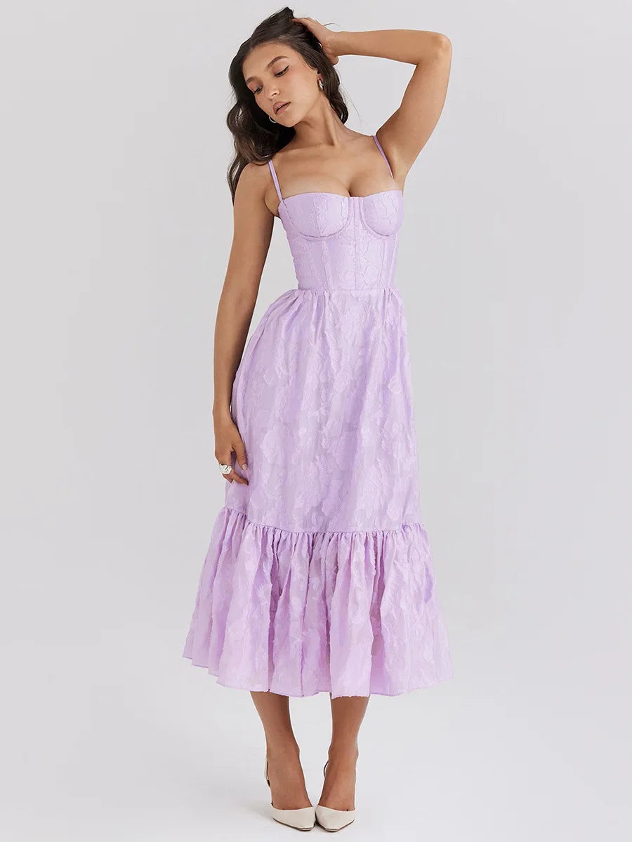 Sexy Spaghetti Strap Patchwork Long Dress Women New Summer Embroidered Skirt Slim Backless Party Club Evening Dress