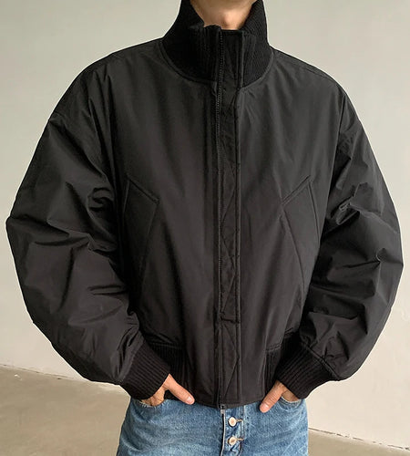 High Street Men's Padded Jackets Stand Collar Zipper Thickened Solid Color Male Cotton Coats Winter 2024 Stylish 9C8932