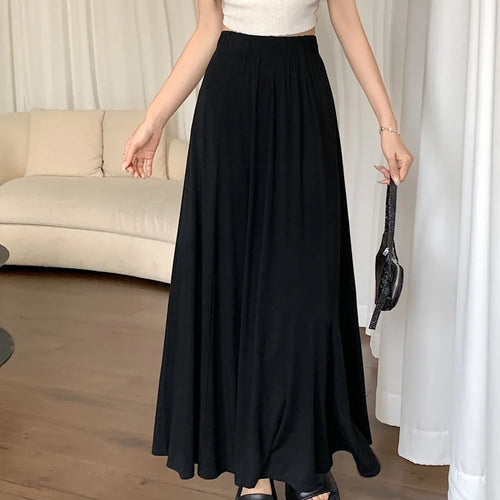 Load image into Gallery viewer, Korean Version Black Elegant Festival Pleated Half Skirts Gray Elastic High Waist A-line Long Skirt 2024 Summer Simplicity Trend
