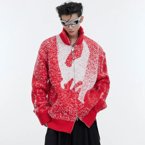 Load image into Gallery viewer, Men&#39;s Sweater Casual Stand Collar Plush Contrast Color Zipper Male Knitting Cardigan Chic Winter Jackets New Trendy 9C4432
