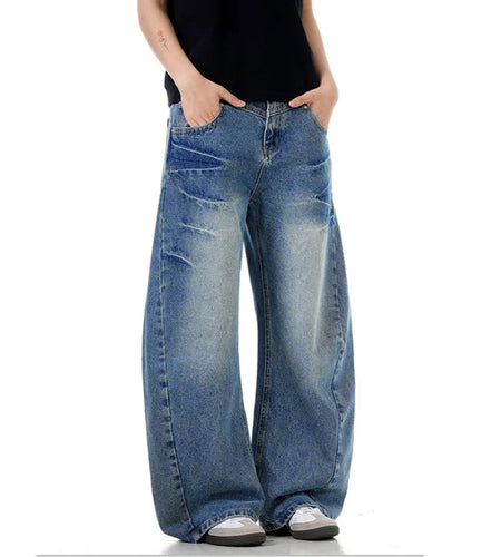 Men's  Cracked Curved Knife Jeans New American Solid Color Three Dimensional Fashion Design Loose Pants Spring 2025 9W1381