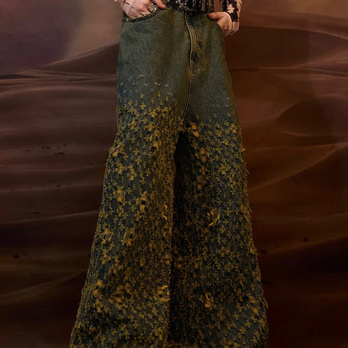 Load image into Gallery viewer, American High Street Irregular Hole Jeans Straight Casual Pants Vintage Wide Leg Male Trousers Fashion 24E1290
