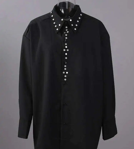 Women White Rivet Spliced Big Size Casual Blouse New Lapel Long Sleeve Shirt Fashion Tide Spring Autumn 2025 CPG2917