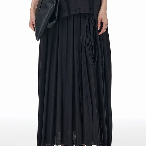 Load image into Gallery viewer, High Elastic Waist Black Ribbon Burr Color-block A-line Half-body Skirt Women Fashion Tide New Spring Autumn 2025 1DJ1494
