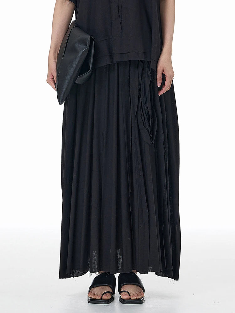 High Elastic Waist Black Ribbon Burr Color-block A-line Half-body Skirt Women Fashion Tide New Spring Autumn 2025 1DJ1494