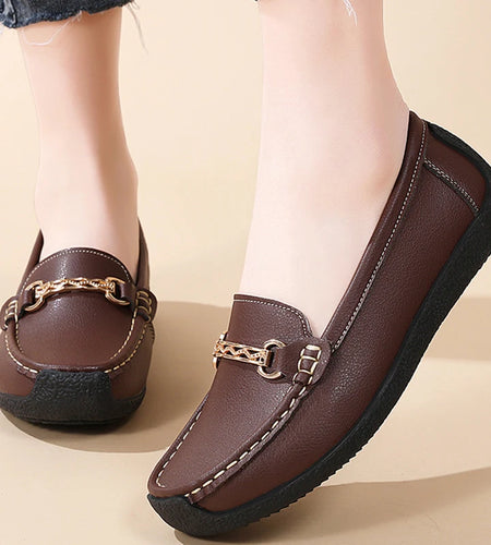 Woman Shoes Leather Casual Shoes With Low Heels Loafers Women's Flats 2025 New Zapatos De Mujer Elegant Heel Footwear Women