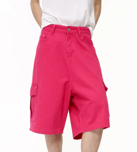 Fashion Men's Denim Shorts Vintage Washed Wide Leg Jeans Straight Solid Color Male Casual Trousers Summer 9C6402