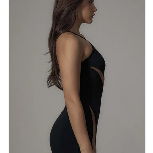 Load image into Gallery viewer, Elegant One Shoulder Mesh Patchwork Long Dress Women Bodycon Sexy Backless Evening Dress Tight Party Club Vestidos 2024
