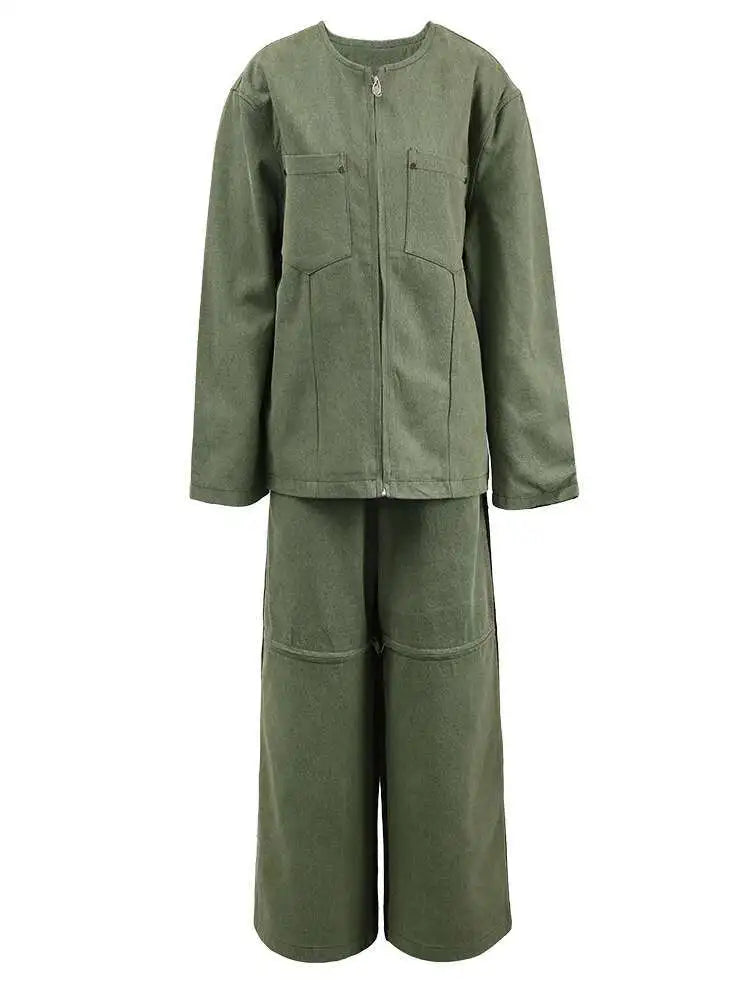 Big Size Denim Jacket Wide Leg Pants Two Piece Suit New O-Neck Long Sleeve Women Fashion Tide Spring Autumn 2025 CPG1262