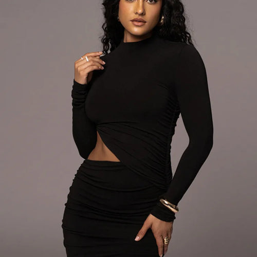 Load image into Gallery viewer, Elegant Women Long Sleeved Sexy Hollow Out Party Evening Dress Pleated Tight Elegant Formal Vestidos Autumn/winter 2025
