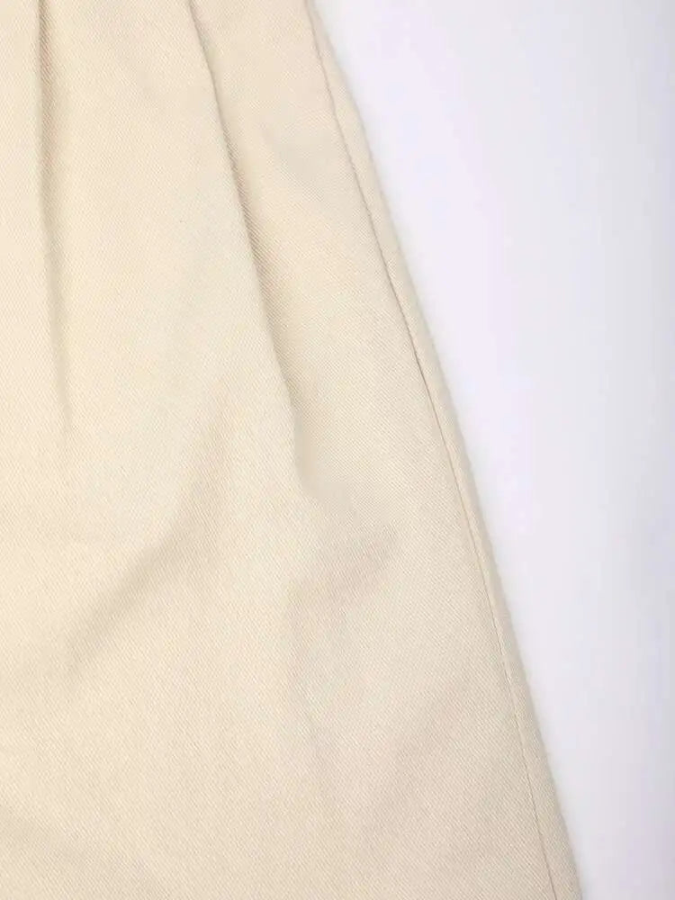 High Waist Beige Pleated Pocket Elegant Long Wide Leg Pants New Trousers Women Fashion Tide Spring Autumn 2025 26D5510