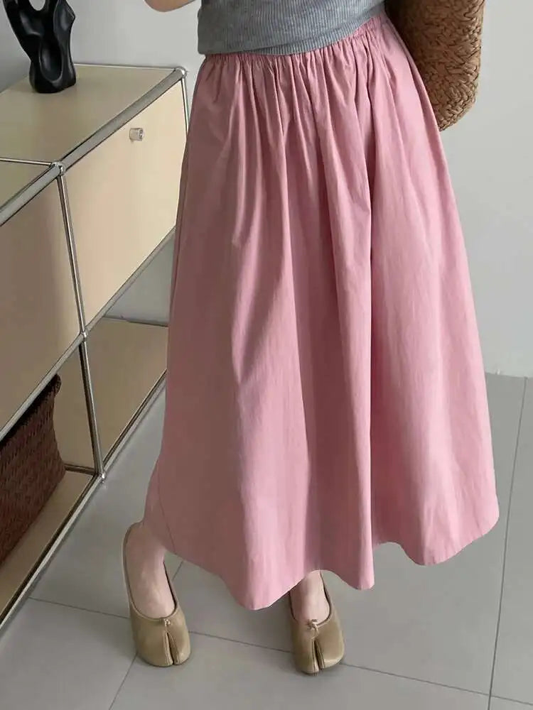 High Elastic Waist Blue Yellow Brief Casual A-line Half-body Skirt Women Fashion Tide New Spring Autumn 2025 1DH5609