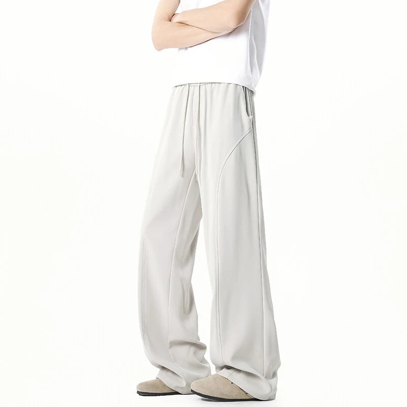 American Style Men's Suit Pants Straight Leg Trendy Solid Color Simple Tide Elastic Waist Stylish Male Trousers 9W1882