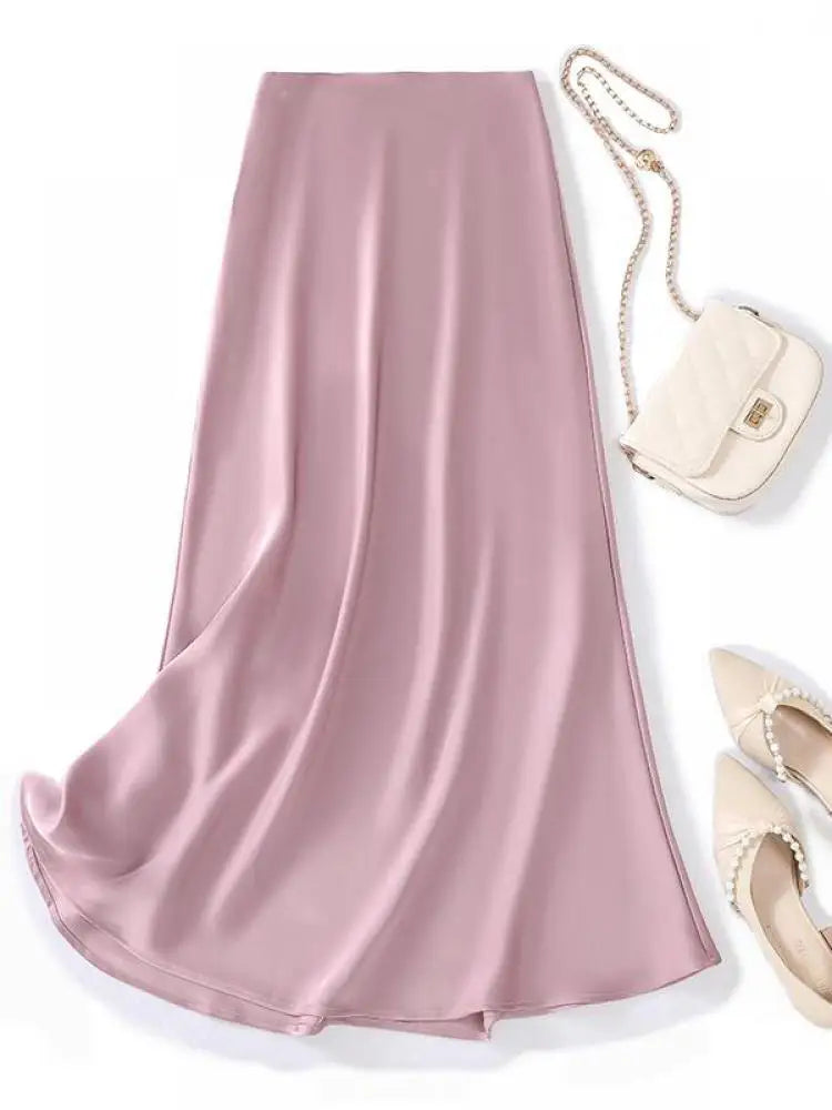 Korean Fashion Solid Elegant High Waist Zipper Long Skirt Women's Summer Vacation Party Wrapped Hip A-line Skirt 2024 Streetwear