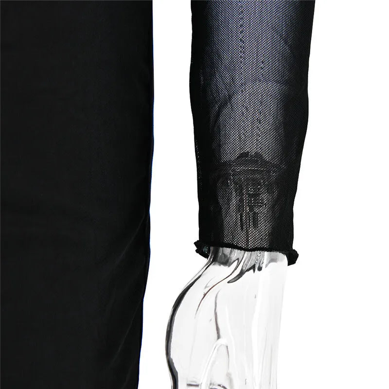 Elegant Sheer Long Sleeve Bodycon Maxi Dress For Women Fashion Mesh Black Strapless Backless Club Party Sexy Dress