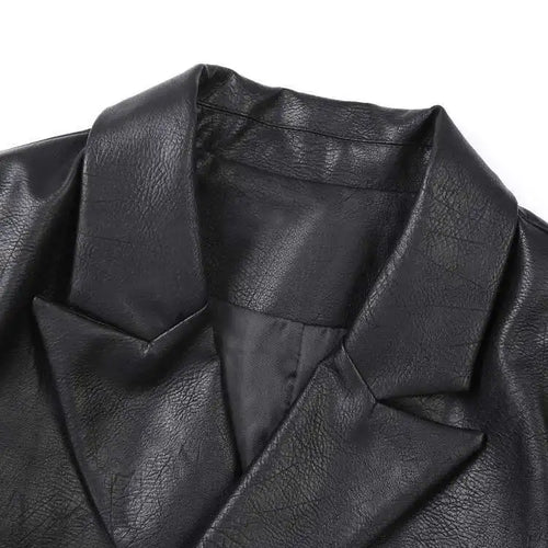 Load image into Gallery viewer, Women Black Pu Leather Big Size Blazer New Lapel Long Sleeve Loose Fit Jacket Fashion Tide Spring Autumn 2025 CPG0476
